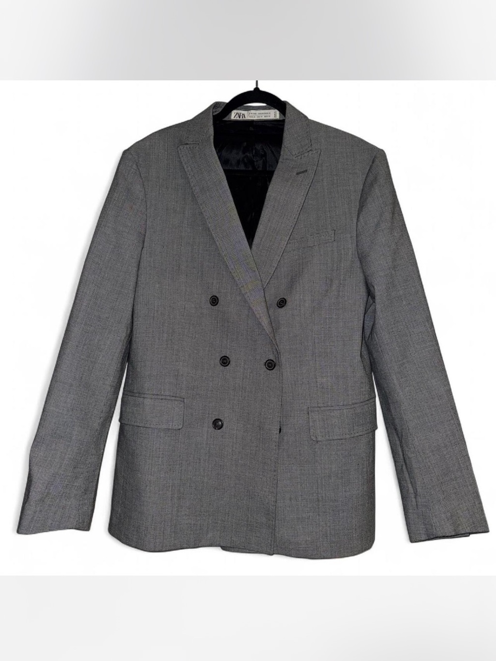 Zara gray checked double-breasted blazer
